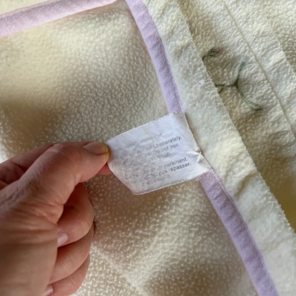 Y2K Fleece Baby Blanket Embroidered Butterflies Flowers Yellow Purple Pink 29x39